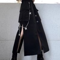 【CW】 2021 New Skirt Fashion Korean Skirts With Chain Side Slit Hip Hop Streetwear Punk Goth 12550