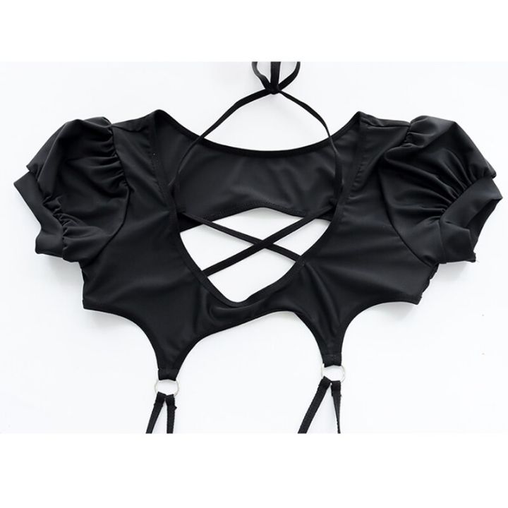 anilv-anime-student-puff-sleeve-black-one-piece-swimsuit-costume-cross-straps-bodysuit-swimwear-uniform-pool-party-cosplay