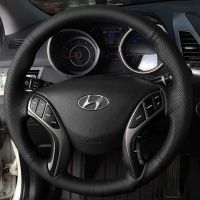 รถพวงมาลัยฝาครอบล้อถักเปียเย็บมือลื่นหนังเทียมสำหรับ Hyundai Elantra Avante I30 2011-2016อุปกรณ์เสริมในรถยนต์