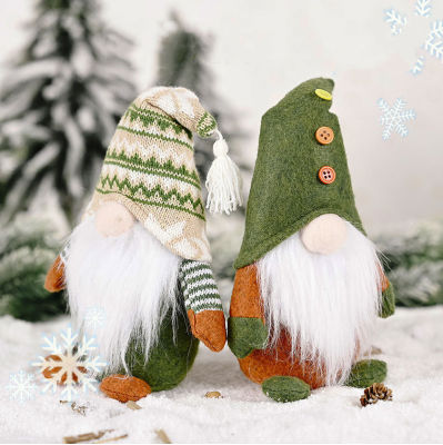 MZD【Merry Christmas 】คริสต์มาสยืน Faceless ชายชราสไตล์ยุโรปและอเมริกาสีเขียวตกแต่งตุ๊กตาเอลฟ์เครื่องประดับคริสต์มาส
