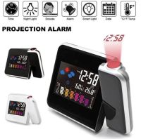 พร้อมส่ง นาฬิกาปลุกดิจิตอล Wall Projection สภาพอากาศหน้าจอ LCD Snooze นาฬิกาปลุก Dual เลเซอร์หมุนได้นาฬิกาสีโต๊ะนาฬิกา