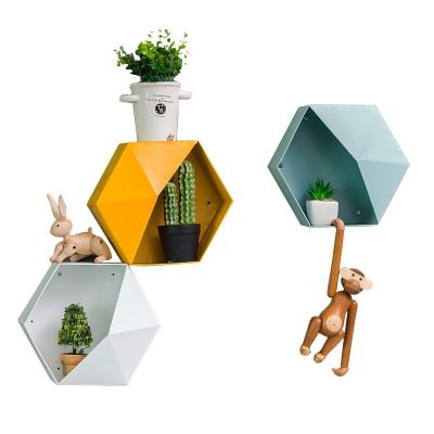 Hexagon Wall Shelves Storage Box Holders Honeycomb Geometric Shelves Wall Shelf Decor for Nordic Living Bedroom Storage Rack