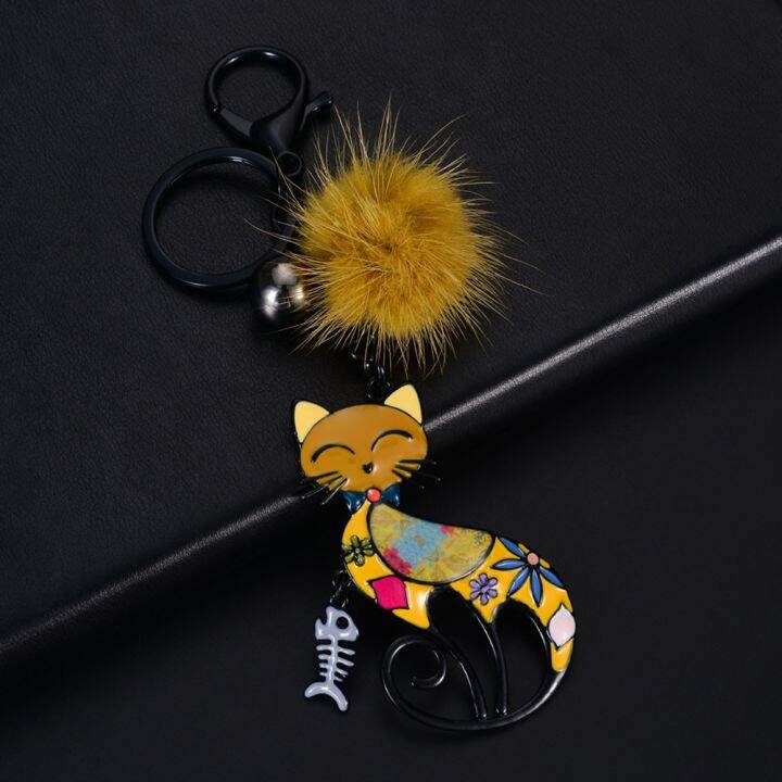 clearance-cute-cat-keychain-fashion-alloy-enamel-cartoon-animal-tassels-key-chain-keyring-birthday-for-women-kid-bag-key-gifts