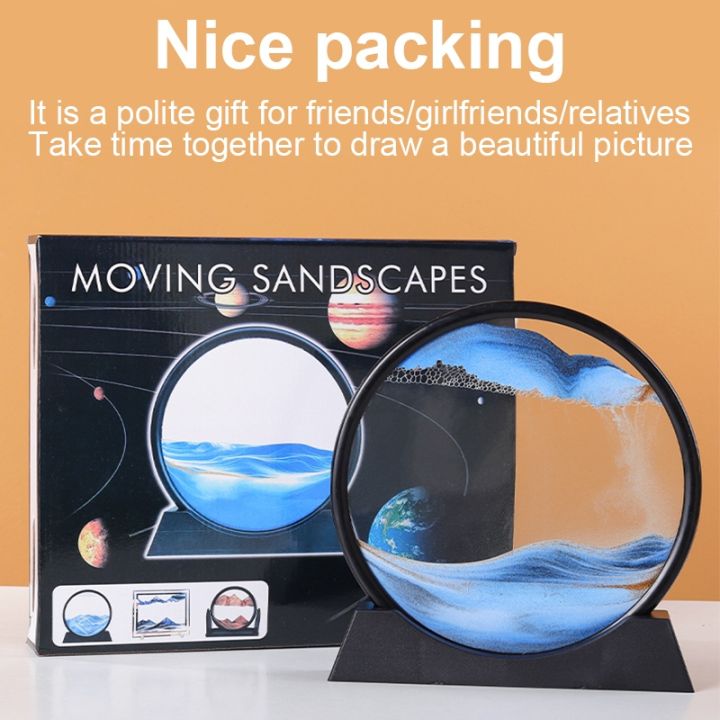 cw-7inch-hourglass-painting-picture-round-glass-sandscape-in-display-flowing-frame