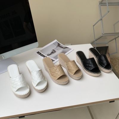 Small sweet wind fisherman female shoes in the summer of 2023 the new leather wedge bottom thick straw slippers women wear sponge bottom sandals