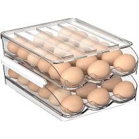 2Layer Egg Holder for Refrigerator,Automatic Rolling Egg Storage Box,Clear Plastic Egg Container Organizer Bin with Lids