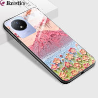 Jizetin Vivo Y02A Y02T หรูหราสวยงามโรแมนติกทิวทัศน์ดอกไม้การ์ตูนภูเขากันกระแทกมันวาวเคสกระจกเทมเปอร์เคสโทรศัพท์ด้านหลัง