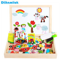 Kids Magnetic 3D Puzzles Wooden Educational Toys for Children Blackboard Whiteboard Drawing Wood Toy Baby Animals Vehicle Jigsaw