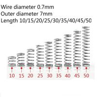 【❂Hot On Sale❂】 zhongkouj558251 สปริงอัด10ชิ้น/ล็อต304มม. A2เหล็กกล้าไร้สนิมขนาดเล็กไมโครขนาดเส้นผ่านศูนย์กลาง0.7มม. เส้นผ่านศูนย์กลางภายนอก7มม. ยาว10-50มม.