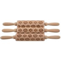 Christmas Wooden 3D Rolling Pins, Embossing Rolling Pin with Engraved Christmas Themed Symbols for Baking Embossed Cookies,Rolling Pin Kitchen Tool