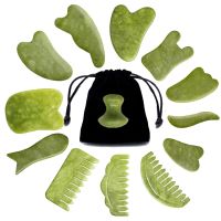 【YF】 Natural Gua Sha Jade Stone For Face Guasha Massage Tools Body Acupuncture Stick Beauty Gouache Scraper With Black Velvet Bag