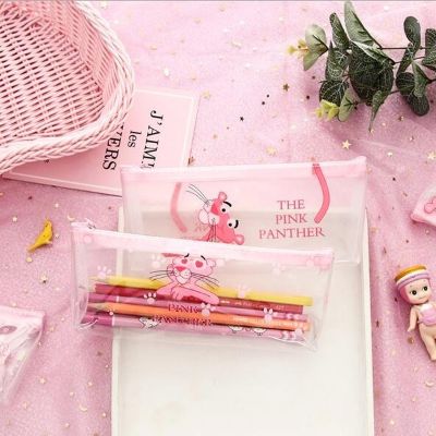 ✶۞♟ Kawaii Cartoon The Pink Panther Transparent Pencil Bag School Desk Organizer Pencil Case Girls And Boys Stationery Supplies