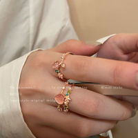 Double Layer Love Zircon Open Ring,การออกแบบเฉพาะกลุ่มสำหรับผู้หญิง,แหวนนิ้วชี้หินแมว,แหวนปรับสีแดงสุทธิ,, LP5H