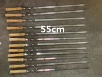 6Pcs หรือ12 Pcs BBQ Skewers 55ซม. ยาว Kebab บาร์บีคิว Grill Stick ไม้ BBQ ส้อมสแตนเลสกลางแจ้งย่างเข็ม