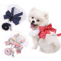 Dog Bowknot Harness Set Harness Leash Set For Small Medium Puppy Dogs Chihuahua Lace Print Mesh Wedding Party Dog Harness Vest Leashes