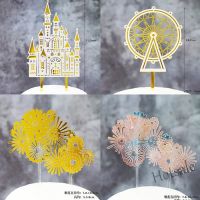 【Ready Stock】 ❍ E05 Gold Ferris Wheel Acrylic Happy Birthday Cake Topper Castle Birthday Cupcake Toppers for Kids Birthday Party Cake Decorations