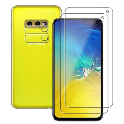 (2 2) For Samsung Galaxy S10E (2pcs) HD Clear Tempered Glass Screen Protector Protective Film (2pcs) Camera Lens Film