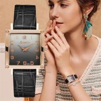 Womens Gradient colours Square Watches Minimalist Luxury Ladies Leather Wristwatches Casual Female Quartz Relojes Para Mujer