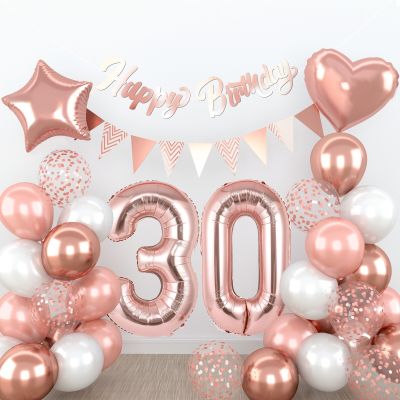 Rose Gold Birthday Balloon Set Digit Number Helium Foil Balloons 30 40 50 Happy Birthday Party Decoration Figures Globos Balloons