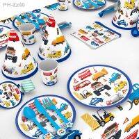 Construction Trucks Engineering Cars Party Disposable Tableware Set Plate Straw Birthday Party Decorations Kids Cake Decor