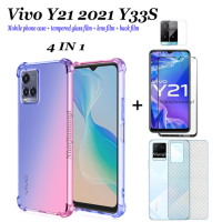 4in1สำหรับ Vivo Y21 2021โปร่งใสโทรศัพท์มือถือ Vivo Y33s /Y12A/Y76 5G/Y02S/Y35 กระจกนิรภัยสีสี่มุมโทรศัพท์มือถือ Anti-Drop กรณี + ฟิล์ม + ฟิล์มกระจกนิรภัย + ฟิล์มเล