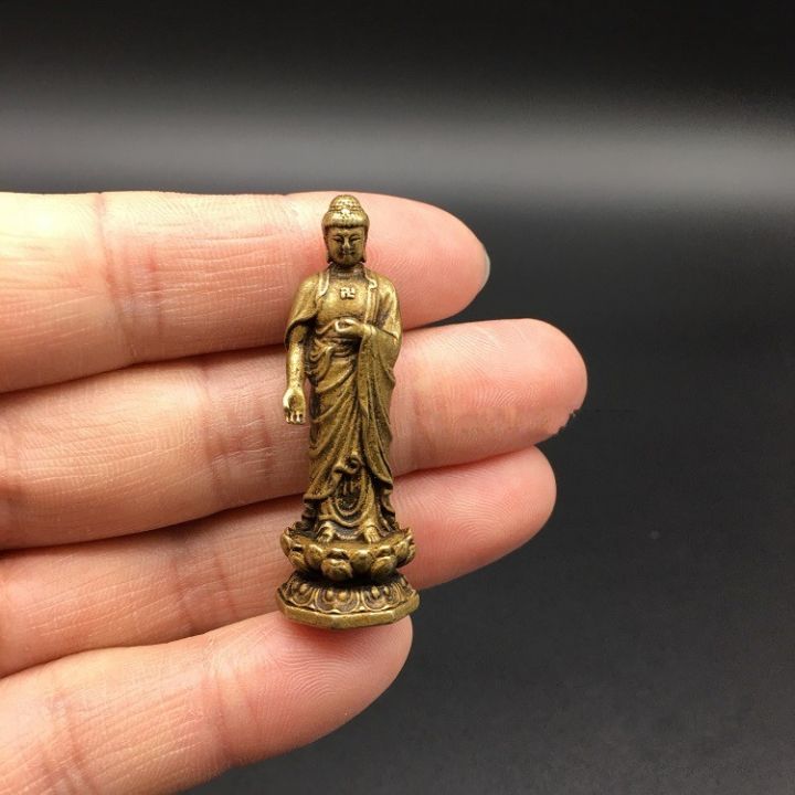 สะสมทองเหลืองจีนแกะสลักพระพุทธรูป-sakyamuni-รูปปั้นขนาดเล็กที่สวยหรู