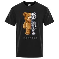 Funny Teddy Bear Robot Tshirt Robotic Bear Shirt Clothes Men Clothing Cotton Tshirt Tee Gildan