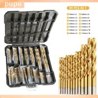 PUPU 99Pcs 1/16 "ถึง3/8" ชุดดอกสว่าน เหล็กความเร็วสูง Hss bit การจัดเก็บข้อมูล เครื่องมือเจาะรู ไม้สำหรับไม้