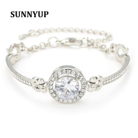 SUNNY 1 PC ผู้หญิงรูปทรงกลมสง่างามแฟลชพลอยเทียมตกแต่งสร้อยข้อมือปรับได้