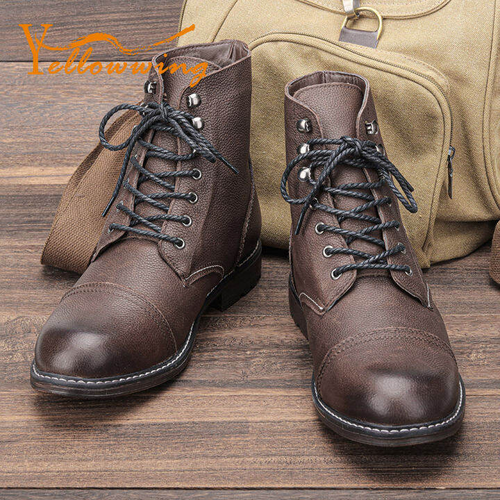 Handmade Mens Genuine Leather Boots Vintage Round Toe Cargo High Top Shoes  Male Cow Leather Motorcycle Boots Plus Size 45 46 - AliExpress