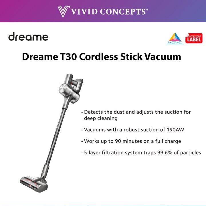 [READY STOCK] Dreame T30 Cordless Stick Vacuum 90 Mins Run Time