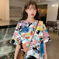 haohan shop เสื้อยืดแฟชั่นผู้หญิงลายทางแขนสั้นคอกลม เนื้อผ้าดีใส่สบาย! New Fashion women