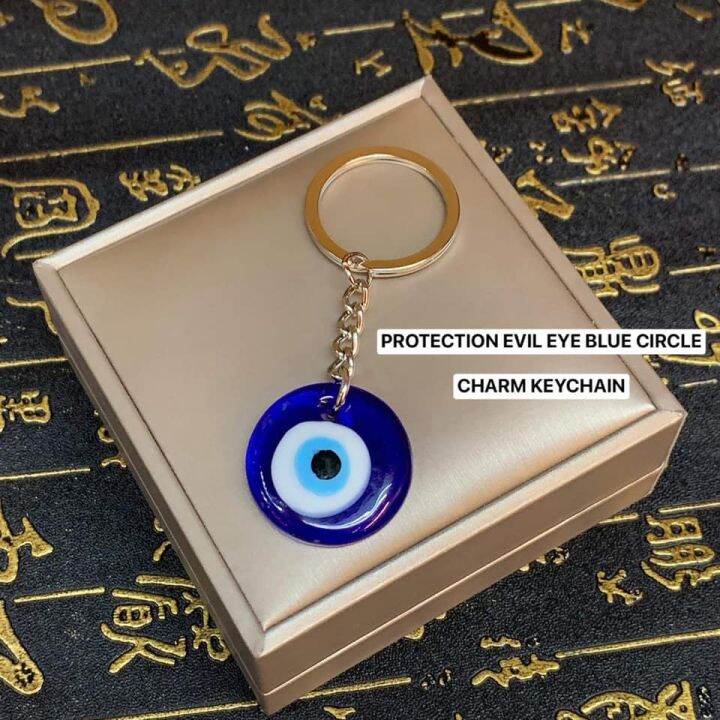 Pin Pin Lucky Charm Protection Evil Eye Blue Circle Charm Keychain 