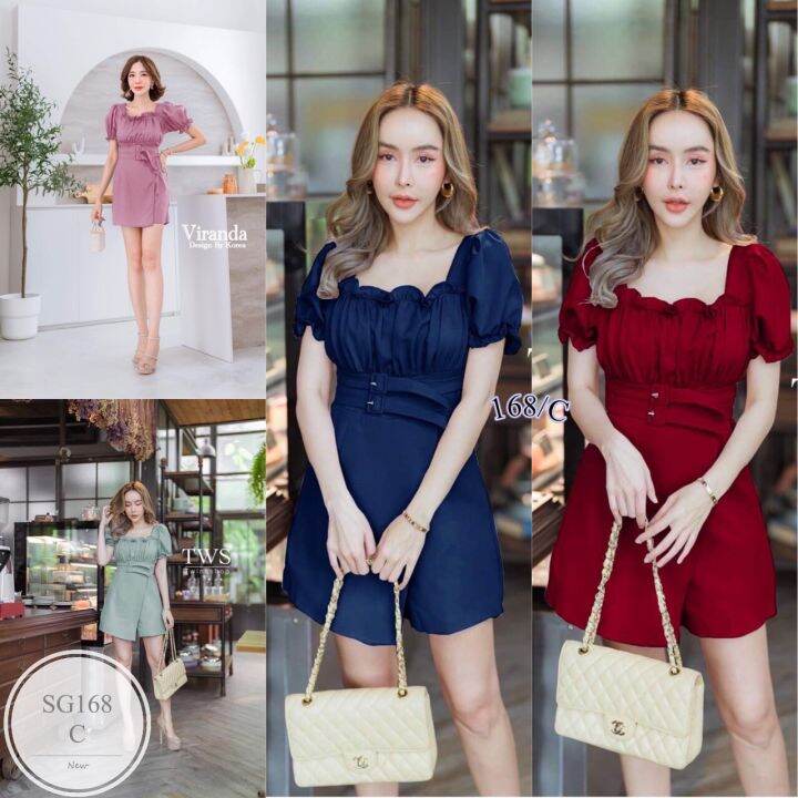 ml168-jumpsuit-จั้มสูท-กางเกงกระโปรงป้ายหน้า-ทรงแขนพอง-อกแต่งจับจีบ-มาพร้อมเข็มขัดคาดเอว-2-ชั้น-ทรงเข้ารูปสวย-งานน่ารักๆดีไซน์เก๋-คอล-ใหม่-โทนสี-สดใส-ดูดี-ใส่สวยตัวเดียวจบ-สวยหรู-ชุดนี้ใส่ออกมาสวย-งาน