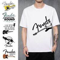 【HOT】เสื้อยืดวินเทจFender กีตาร์เบสเครื่องดนตรีเสื้อยืดแขนสั้น Fender Fender แจ๊สร็อคเพลงทีมผู้ชายและผู้หญิงผ้าฝ้ายครึ่งแขนS-100%cotton