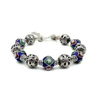 DSP สร้อยข้อมือเงินลงยาลายดอกไม้ เงินแท้ 925 : 925 Sterling Silver Enameled Beads Bracelet [CFS0001]