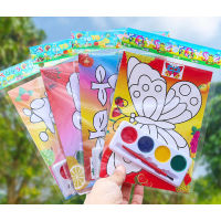 ชุดระบายสี 14*20 2แผ่นพร้อมสีและพู่กัน พร้อมส่ง ภาพวาดระบายสี Diy