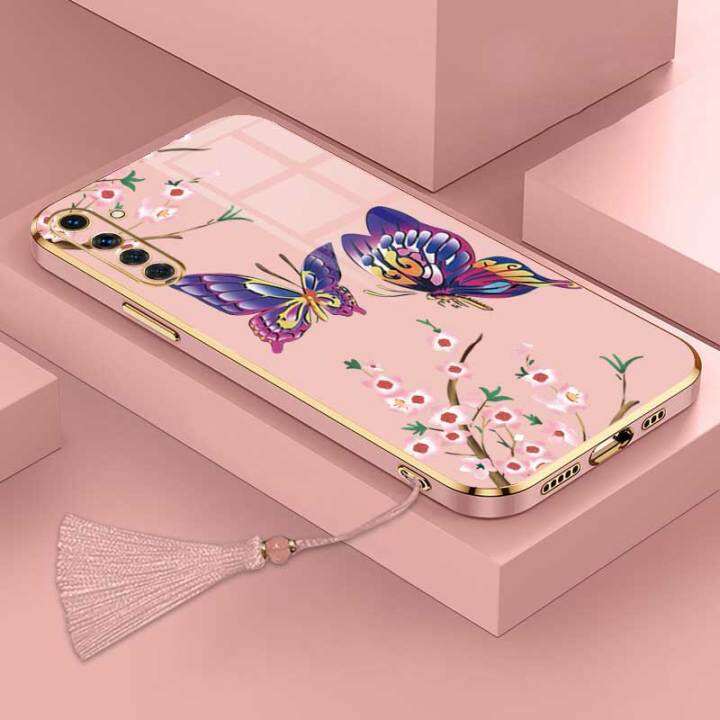 เคสสำหรับ-realme-6-realme-6s-realme-6-pro-ผีเสื้อที่สวยงามหรูหราพร้อมเคสป้องกันกล้องดอกไม้เคสโทรศัพท์ขอบชุบซิลิโคนนิ่มพร้อมฟรีสายคล้อง