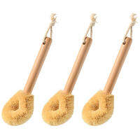 Natural Cast Iron and Bowl Brush, Wooden Kitchen Scrubber for Cleaning Pots/Pans, 9.4 Inches, Set of Three