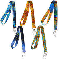 FD0991ดอกทานตะวันสายคล้องศัพท์ภาพวาดสีน้ำมัน Starry Night Lanyard สำหรับกระเป๋าสตางค์กระเป๋า ID Card Holder สายคล้องคอศัพท์มือถือ Accessories