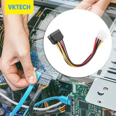 Vktech สายแยกสัญญาณ SATA Y มัลติฟังก์ชั่น,สายแยก4Pin คอนเน็คเตอร์ตัวจ่ายไฟจ่ายไฟ15Pin คู่สำหรับคอมพิวเตอร์พีซีอุปกรณ์ทดแทน