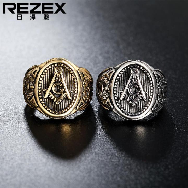 rezex-เครื่องประดับแฟชั่นบุคลิกภาพทองสมาชิกอิฐแหวนเหล็กไทเทเนียมผู้ชาย