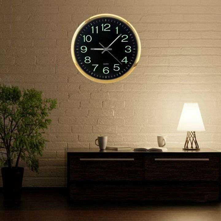 2x-12-inch-round-large-luminous-wall-clock-glow-in-the-dark-non-ticking-indoor-decor-golden