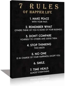 Motivational Quotes Wall Decor 7 Rules of Life Inspirational Great Motto  Canvas Print Canvas Wall Art Framed 12x16 inch Framed Ready to Hang White 