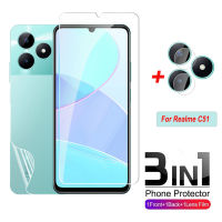 3 In 1ปกป้องหน้าจอสำหรับ Realme C51 C53 C35 C 51 C 53 Nfc Real Me Realme C51คลุมทั้งหมดกระจกเทมเปอร์ฟิล์มหน้าหลังฟิล์มไฮโดรเจลเลนส์กล้องถ่ายรูปฟิล์มป้องกัน