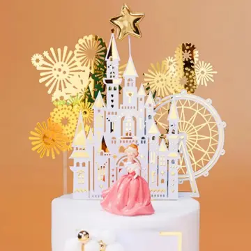 Little Fairy Happy Birthday Cake Toppers Gold Acrylic Angel Castle Elf Cake  Topper For Birthday Party Cake Decorations Supplie