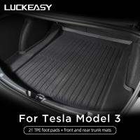 LUCKEASY แผ่นรองพื้นสำหรับ Tesla รุ่น3 2017-2023,แผ่นรองเท้าสำหรับสวมใส่กันน้ำทุกสภาพอากาศอุปกรณ์ตกแต่งภายในรถยนต์ Model3 Shadesde COVERR