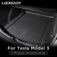 LUCKEASY สำหรับ Tesla รุ่น3 2017-2023พรมปูพื้นทุกสภาพอากาศกันน้ำสวมใส่ได้แผ่นรองเท้าอุปกรณ์ตกแต่งภายในรถยนต์ Model3 Krachtigggrrrggrrrgfrtrf