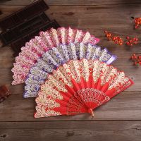 Luxury Fashion Folding Fan Flower Lace Silk Wedding Dance Party Stage Performance Decoration Fashion Hot Stamping Hand Held Fan