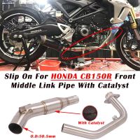 ﹍℡ 51mm Motorcycle Exhaust Muffler Escape Modified Stainless Steel Slip On For Hond CB150R Front Middle Link Pipe With Catalyst